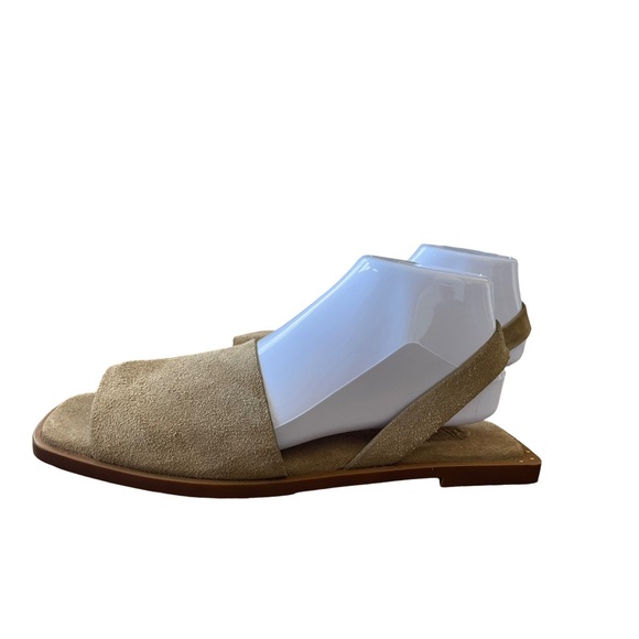 Zara Suede Flat Sandals Neutral Tan Square Toe Stud Detail EU 39 US 8.5 - Picture 10 of 12